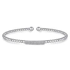Lady's White 14 Karat Bujukan With Pave' Bar Bracelet Length 6 With 0.14Tw Round G/H Si2 Diamonds