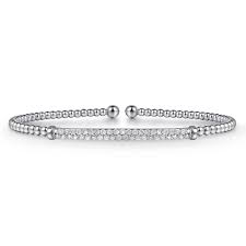 White 14 Karat Pave' Bar Bracelet Length 6.25 With = 0.34Tw Round H/I Si1 Diamonds