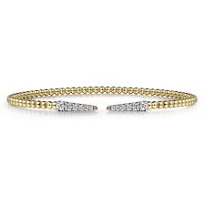 Yellow 14 Karat Spikes Split Bangle, Bujukan Collection Bracelet Length 6.25 With = 0.26Tw Round G/H Si2 Diamonds