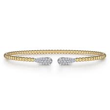 Yellow 14 Karat Pave' Teardrop Bangle, Bujukan Collection Bracelet Length 6.25 With = 0.30Tw Round G/H Si1 Diamonds