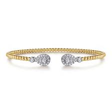 Tt 14 Karat Pear Halo Cuff Bracelet Length 6.25 With = 0.37Tw Round G/H Si1 Diamonds