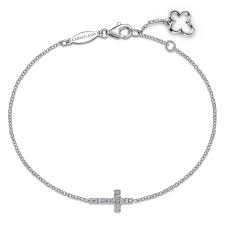 White 14 Karat Cross Chain Bracelet Length 7 = 0.07tw Round G/H SI2 Diamonds