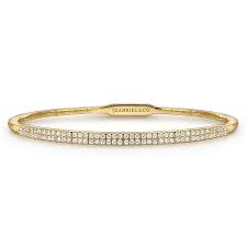 Yellow 14 Karat Lusso Collection, Double Row Bangle Bracelet Length 6.5 With = 0.73Tw Round G/H Si2 Diamonds