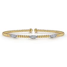 White/Yellow 14 Karat Bujukan Collection, Marquise Station Bangle Bracelet Length 6.25 With = 0.16Tw Round G/H Si2 Diamonds