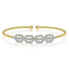 Yellow 14 Karat Bujukan Collection, Linked Bangle Bracelet Length 6.25 With = 0.58Tw Round G/H Si2 Diamonds