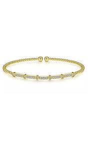 Yellow 14 Karat Bujukan Collection, Vintage Bar Bangle Bracelet Length 6.25 With = 0.20Tw Round G/H Si2 Diamonds