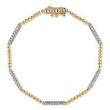 Yellow 14 Karat Bujukan Collection, Beaded, And Bar Stations Tennis Bracelet Length 7 With = 0.53Tw Round G/H Si2 Diamonds