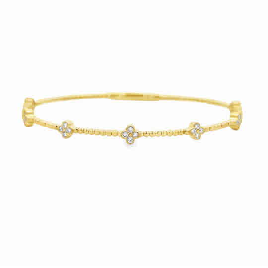 Yellow 14 Karat Stations, Flexible Bracelet Length 6.75 = 0.47tw Round G/H SI1 Diamonds