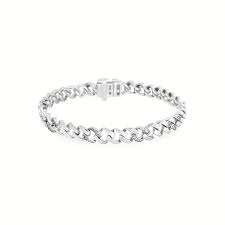 White Sterling Silver Curb Link Bracelet Length 7 With 54 = 0.25Tw Round G/H Si2 Diamonds