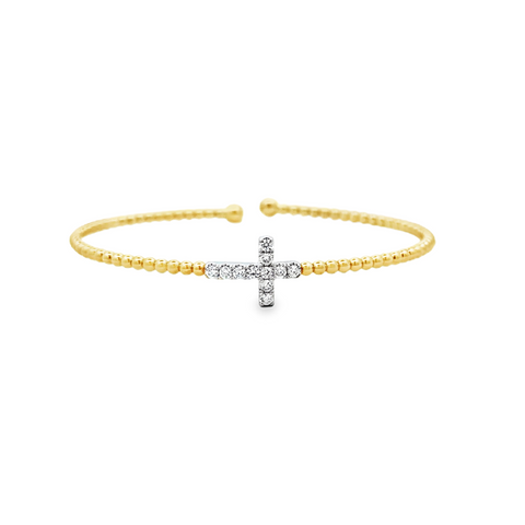 White/Yellow 14 Karat Bujukan Diamond Cross, Split Bangle Bracelet Length 6.25 With = 0.28Tw Round G/H Si2 Diamonds