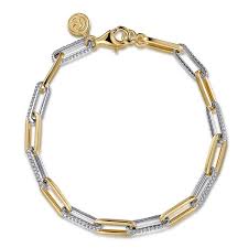 White/Yellow 14 Karat Paperclip Bracelet Length 7 = 1.06tw Round G/H SI2 Diamonds