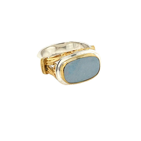 Lady's Tt Ss/22K Gold Vermeil Bezel With Scroll Detail Fashion Ring Size 8 With One Various Shapes Opal