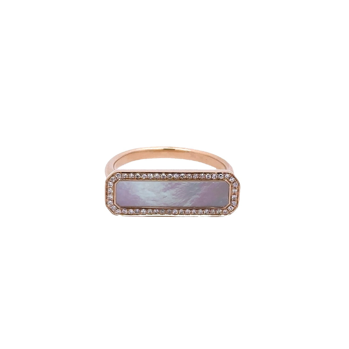 Lady's Yellow 14 Karat Horizontal, Halo Fashion Ring Size 7 With One 1.05Ct V Mother Of Pearl And 0.11Tw Round G/H Si1 Diamonds