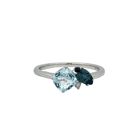 Lady's White 14 Karat Modern Fashion Ring 2=1.49tw Various Shapes Blue Topazs With 0.03tw Round G/H SI1 Diamonds