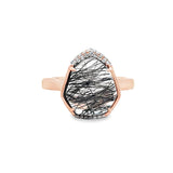 Lady's Rose 14 Karat Modern Halo Fashion Ring one 8.00ct Various Shapes Rutilated Quartz
0.18tw Round H/I SI1 Diamonds