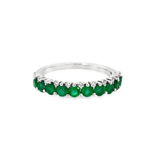Lady's White 14 Karat Double Row, Prong Set Fashion Ring Size 6.5 With 10 1.038Tw Round Emeralds And 11 0.12Tw Round G/H Si1 Diamonds