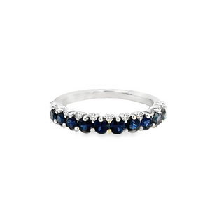 Lady's White 14 Karat Double Row, Prong Set Fashion Ring Size 6.5 10 1.196tw Round Sapphires
11 0.12tw Round G/H SI1 Diamonds