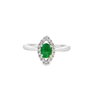 Lady's White 14 Karat Marquise Halo Fashion Ring Size 6.5 one 0.47ct Oval Emerald
16 0.18tw Round G/H SI1 Diamonds