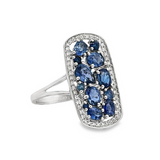 Lady's White 14 Karat Elongated Cluster Fashion Fashion Ring With 0.18Tw Round G/H Si1 Diamonds And 2.89Tw Various Shapes Sapphires