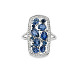 Lady's White 14 Karat Elongated Cluster Fashion Fashion Ring With 0.18Tw Round G/H Si1 Diamonds And 2.89Tw Various Shapes Sapphires