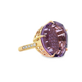 Lady's Yellow 14 Karat Pave' Fashion Fashion Ring Size 7 With One 12.85Ct Various Shapes Amethyst And 0.84Tw Round G/H Si1 Diamonds