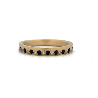 Lady's Yellow 14 Karat Satin Alternating 2.75Mm Offset Fashion Ring With 0.23Tw Round Sapphires And 0.04Tw Round G/H Si1 Diamonds