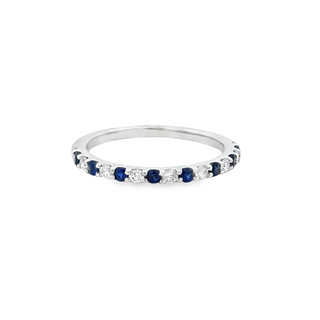 Lady's White 10 Karat Alternating, Prong Set Fashion Ring Size 6.5 With 8 0.2Tw Round Sapphires And 9 0.2Tw Round G/H I1 Diamonds