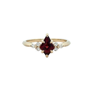 Lady's Yellow 14 Karat Kite, Fashion Ring Size 6.5 With One 1.1Ct Various Shapes Garnet And 0.15Tw Various Shapes G/H Si1 Diamonds