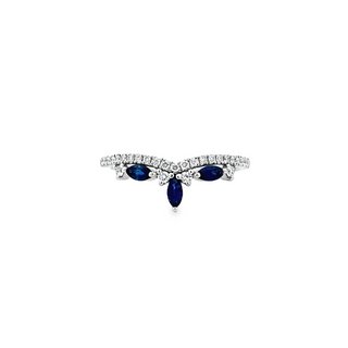 Lady's White 14 Karat Curved Wrap Fashion Ring Size 6.5 With 3 = 0.36Tw Marquise Sapphires And 27 = 0.18Tw Round G/H Si1 Diamonds