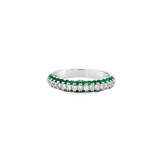 Lady's White 14 Karat Three Row Fashion Ring Size 6.5 32 = 0.62tw Round Emeralds
17 = 0.25tw Round G/H SI1 Diamonds