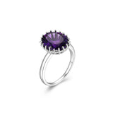 Lady's White Sterling Silver Oval, Prong Set Fashion Ring With One = Oval Amethyst