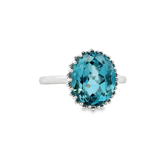 Lady's White Sterling Silver Oval Fashion Ring one = Oval London Blue Topaz