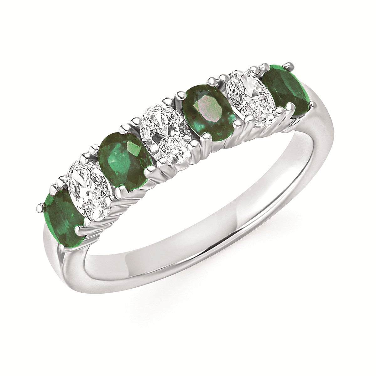 Lady's White 18 Karat Seven Stone Fashion Ring Size 6.5 4 = 0.80tw Oval Emeralds
3 = 0.48tw Oval Diamonds