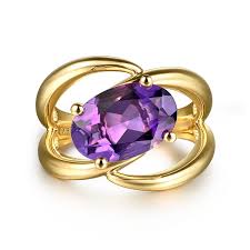 Lady's Yellow 14 Karat Crossover Fashion Ring Size 6.5 one = 3.69ct Oval Amethyst