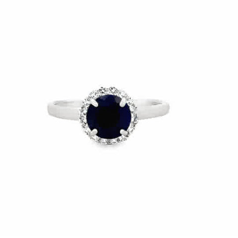 Lady's White Sterling Silver Round Halo Fashion Fashion Ring Size 6.5 one = 7.00mm Round Sapphire, Dyed
= Round White Topazs