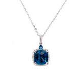 Lady's White 14 Karat Cushion Halo Fashion Pendant Necklace Length 18 With 2=4.57Tw Various Shapes Blue Topazs And 0.23Tw Round G/H Si1 Diamonds