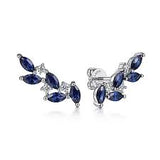 Lady's White 14 Karat Olive Branch Climber Earrings With 10=1.87Tw Marquise Sapphires And 0.18Tw Round H/I Si2 Diamonds