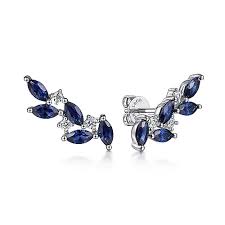 Lady's White 14 Karat Olive Branch Climber Earrings With 10=1.87Tw Marquise Sapphires And 0.18Tw Round H/I Si2 Diamonds