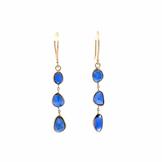 Lady's Yellow 14 Karat Gg Florentine Sliced Link, Dangle Earrings With 6 = 3.00Tw Various Shapes Sapphires
