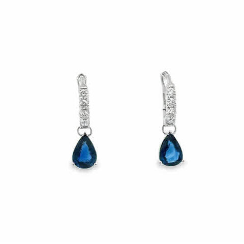 Lady's White 14 Karat Dangle Teardrops Earrings 2 = 1.26tw Pear Sapphires
= 0.24tw Round G/H SI2 Diamonds