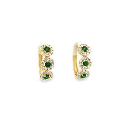 Lady's Yellow 14 Karat Halo Station, Hoops Earrings 6 = 0.45tw Round Emeralds
= 0.46tw Round H/I SI2 Diamonds