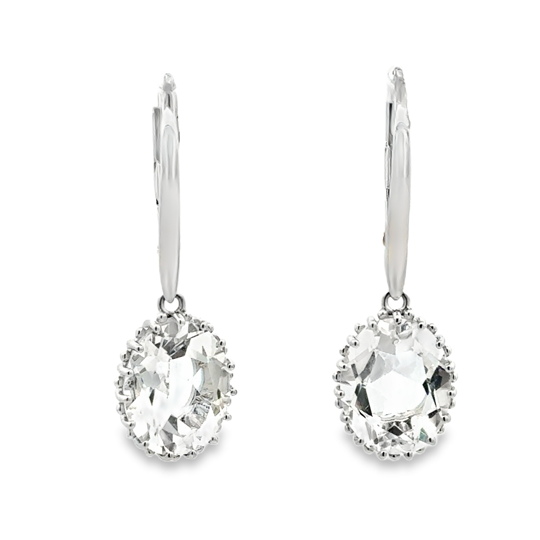 Lady's White Sterling Silver Oval Dangle Earrings 2 = Oval White Topazs