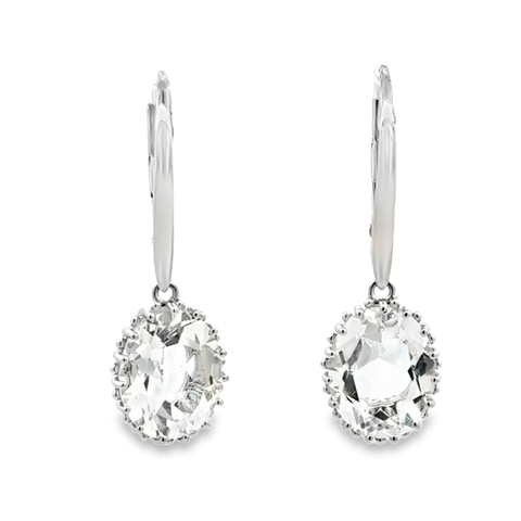 Lady's White Sterling Silver Oval Dangle Earrings 2 = Oval White Topazs