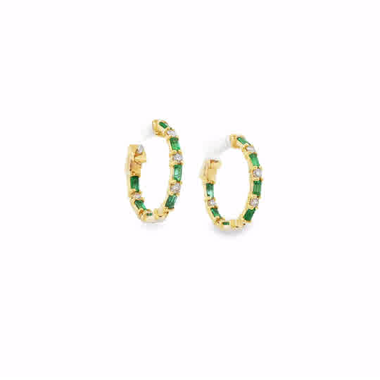Lady's Yellow 14 Karat Alternating Hoop Earrings 14 = 0.86tw Baguette Emeralds
10 = 0.326tw Round H/I SI2 Diamonds