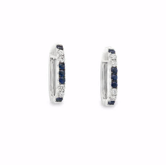 Lady's White 14 Karat Small Elongated Hoops Earrings 10 = 0.43tw Round Sapphires
8 = 0.28tw Round Diamonds