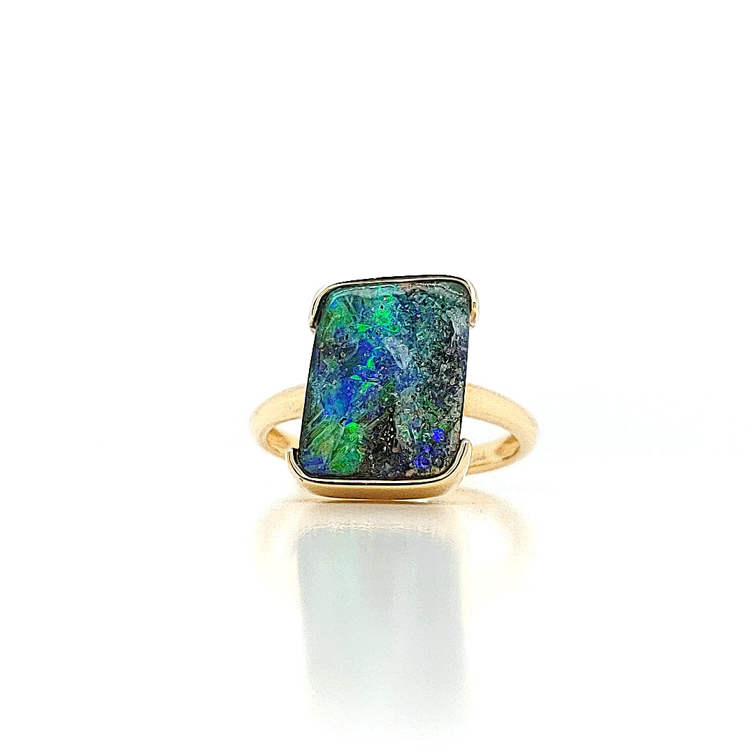 Lady's Yellow 14 Karat Half Bezel Fashion Ring one Various Shapes Opal