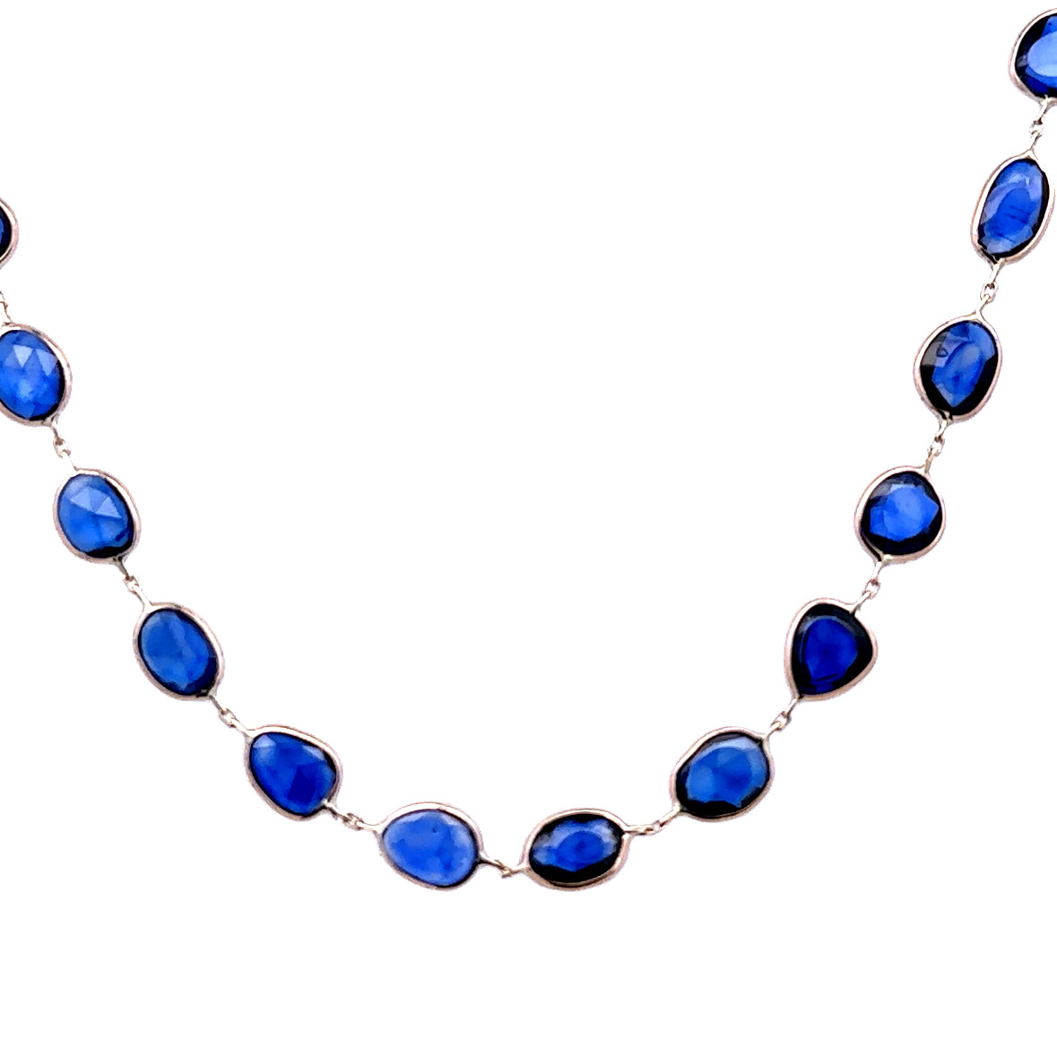Lady's Yellow 14 Karat Gg Sliced Link Necklace Length 18 With 16.Tw Various Shapes Sapphires