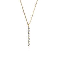 Lady's Yellow 14 Karat Straight Bar Necklace Length 17.5 With 7 0.3Tw Round White Sapphires