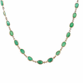 Lady's Yellow 14 Karat Gg Sliced Link Necklace Length 18 10.79tw Various Shapes Emeralds