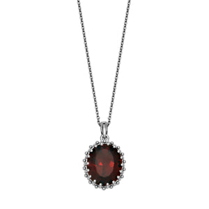 Lady's White Sterling Silver Double Prong Oval Pendant With Link Chain Necklace Length 21 one 12.00x10.00mm Oval Garnet
